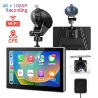 ราคา 4K + 1080P หน้าจอสัมผัสขนาด 7 นิ้วเลนส์คู่รถ DVR Dash Cam GPS WIFI บลูทูธ CarPlay Android auto รถยนต์กล้องบันทึกภาพมุมกว้าง 170 ° ที่จอดรถ (24875900664)