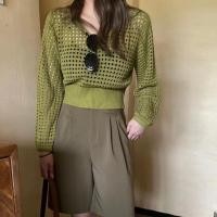 ราคา Fairyพร้อมส่ง เสื้อถักไหมพรมคอกลม แขนยาว ตาข่ายเล็ก ผ้าไม่หนาใส่สบาย #H348 (25370807128)