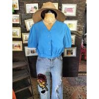 ราคา เสื้อครอปแขนสั้นจั้มเอวกระดุมหน้า (24763285261)