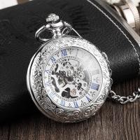 ราคา มือกลไขลานนาฬิกาพกสีฟ้าโรมันตัวเลขแสดงโปร่งใสปกโบราณเงิน โกง จี้นาฬิกาพก (25038595091)