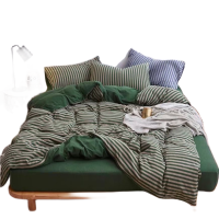ราคา ชุดผ้าปูที่นอน พร้อมผ้านวม ครบชุด รวม6ชิ้น ลายทางเขียว ผ้าปูที่นอน ไซส์ 3.5ฟุต/5ฟุต/6ฟุต (22245765314)
