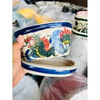 ราคา กระถางเซรามิค กระถางบอนไซ ทรงรีวาดลายมังกร กว้าง5.7นิ้ว สูง3.5นิ้ว (25160675345)