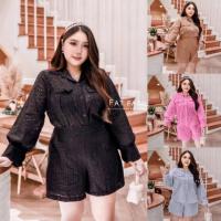 ราคา เสื้อผ้าสาวอวบ สาวอ้วน สาวไซส์ใหญ่ชุดเซทเสื้อเชิ้ต แขนยาว+กางเกงขาสั้น มีซับใน งานผ้าฉลุ เรียบหรูดูแพงค่ะ ✨️ (14196264076)
