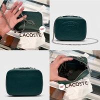 ราคา สีเขียวเหนียวทรัพย์!! LACOSTE Women's Croco Crew Grained Leather Zip Shoulder Bag ของแท้ 100% (8869087304)