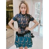 ราคา เดรสลายลูกไม้สีฟ้าดำไล่สี Self-portrait แท้ มือสอง สภาพใหม่ (8736487904)