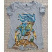 ราคา เสื้อยืดปักลายนกยูงสีเทา (28530087240)