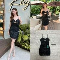 ราคา เดรสสายเดี่ยวสีดำ เดรสสั้นสีดำ ชุดปาร์ตี้สีดำ (20772870655)