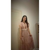 ราคา เดรสงานป้าย เดรสยาว แต่งลูกไม้ที่เอว มีซับใน ป้าย one one size M (26253845469)