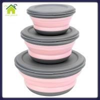 ราคา 3ชิ้น/เซ็ตชามชุดซิลิโคนพับกล่องอาหารกลางวันพับแบบพกพาซิลิโคนพับชามพับชามสลัดพับได้พร้อมฝาปิดสีชมพู (43553310132)