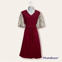 ราคา เดรสยาวสีแดงแขนระบาย (10275740425)