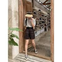 ราคา PLOWBRANDS-PS0004 Signature high-waist short กางเกงขาสั้นผ้าลินินแท้ กางเกงขาสั้นเอวสูง (25487764413)