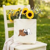 ราคา กระเป๋าโท้ตผ้าแคนวาสพิมพ์ลายการ์ตูน We Bare Bears พับได้ ทนทาน สำหรับใช้ในทุกวันและช้อปปิ้ง (43361493143)