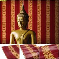ราคา วอลเปเปอร์ลายไทย ลายกนก สีทอง พื้นแดง JPS1101 (7417089903)