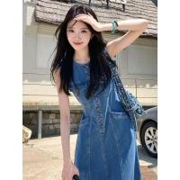 ราคา ชุดเดรสสไตล์อาริสโตครัติกพร้อมแจ็กเก็ตยีนส์แขนกุดย้อนยุค (42862207459)