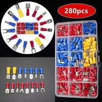 ราคา ขั้วต่อสายไฟหุ้มฉนวนคละ 280 ชิ้น Assorted Crimp Spade Terminal Insulated Electrical Wire Cable Connector Kit Set (43956021712)