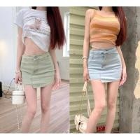 ราคา กระโปรงยีนส์ เอวสูง ผ้ายืด แต่งเว้าตรงเอว มีซับในอย่างดี มีสองสีสีฟ้าพาสเทล และ สีเขียวพาสเทล (22036467000)