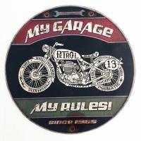 ราคา ป้ายแต่งร้านกาแฟ ป้ายแต่งโรงรถ ร้านเหล้า ป้ายสังกะสีวินเทจ My Garage My Rules (ปั้มนูน) (9016357281)