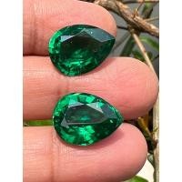ราคา มรกต พลอย Columbia โคลัมเบีย Green Emerald very fine lab made PEAR shape 12x16 มม mm...17 กะรัต carats (2 เม็ด ) (11674121395)