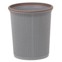 ราคา shophome468-ICLEAN ถังขยะกลมลายถักขอบน้ำตาล 10 ลิตร ขนาด 25.5x25.5x28.8 ซม. รุ่น TG51279 สีเทา รับประกันของเเท้ (22546337807)