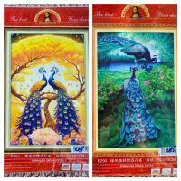 ราคา [ใหม่] ภาพวาดปักนกยูงสีเขียวคู่ e290 e291 ขนาด 60x85cm[ภาพวาด Ha Doan] (29050054447)