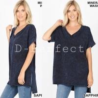 ราคา Zenana Outfitters เสื้อยืดสีฟอก คอวี ชายเสื้อหน้าสั้น-หลังยาว เนื้อผ้าคอตต้อน (4718543486)