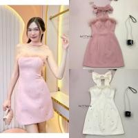 ราคา งานป้าย NITTAYA การันตีเสื้อผ้าแบรนด์แท้ D2481 มินิเดรสเกาะอกสีครีมกับชมพูขนนก มาพร้อมกับโบว์ สวยหรู ดีเทลแต่งเพชร (29976157150)