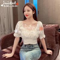 ราคา เสื้อครอป พลัสไซส์ เอวลอย อก 50 แขนสั้น แต่งเอว (9916698799)