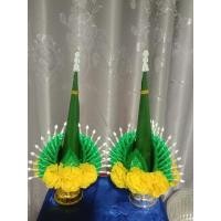 ราคา บายศรีปากชาม บูชาพระ, บูชาครู,สิ่งศักดิ์สิทธิ์ งานริบบิ้น+ผ้าสูง35cn กว้าง19cn พร้อมส่ง (ราคา/คู่) (18500471521)