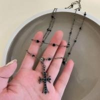 ราคา สายสร้อย Necklacesสร้อยคอไม้กางเขน เพชรสีดำสองชั้น สร้อยแฟชั่น โชคเกอร์ (27423789558)
