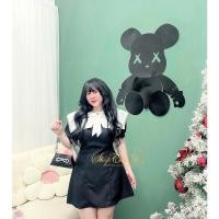 ราคา ชุดสีดําของ LADYS ที่สวยงามพร้อมคอบานสีขาว D141 (24440111525)