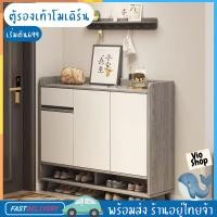 ราคา ตู้เก็บรองเท้า ชั้นวางรองเท้าสีเทาขาวสไตล์โมเดิร์นญี่ปุ่น ใส่ได้เยอะมาก 60/80/100/120/140cm พร้อมส่ง (25339396108)