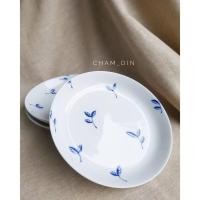 ราคา สินค้ามือสอง จานเบ่งเซรามิคเคลือบ เพ้นลายใบไม้ น่ารัก จานญี่ปุ่นมือสอง (3166772164)