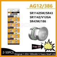 ราคา 1.55V 2-50PCS AG12 LR43 100mAh แบตเตอรี่ลิเธียมแบบปุ่ม SR43 386 LR1142 V12GA AG 12 SR43W SR1142 เซลล์เหรียญ (28989571026)