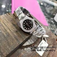 ราคา นาฬิกาข้อมือ Royal Crown แท้100% มีบัตรับประกัน1ปี, สีเงิน หน้าปัดขาว&ดำ ประดับเพชร CZสวยหรู,กันน้ำ (24334524259)