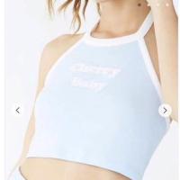 ราคา FOREVER21 เสื้อ Crop top คล้องคอสีฟ้าอ่อน ปักCherry baby (4318610868)