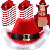 ราคา คริสต์มาสซานตาคลอสส่องสว่างคาวบอยหมวกตะวันตกสีแดงรู้สึกหมวกปีกกว้างแจ๊สหมวกสําหรับผู้หญิงผู้ชายคริสต์มาสพรรคตกแต่งอุปกรณ์ (28619075684)