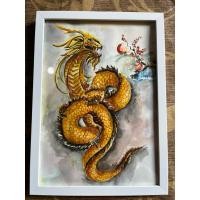 ราคา ภาพวาดมังกรทอง ภาพวาดสัตว์มงคล สีน้ำ ขนาดA4 พร้อมกรอบแขวนได้ตั้งได้ แข็งแรงสวยงาม (24194440216)