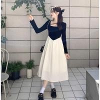 ราคา midsummer ชุดเดรสทูโทน เดรสกระโปงยาว เดรสขาวดำ ตรงคอมีเชือกไขว้ คอปาด ชุดน่ารัก 2 สี #9331 (12097976056)