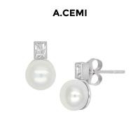 ราคา A.CEMI Baguette Pearl Stud Earring ต่างหูมุกแท้ ต่างหูเงินแท้ ชุบทอง 18K โรสโกลว์ ต่างหูดีไซน์ (17928692593)