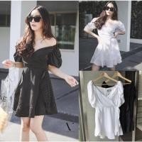 ราคา เดรสงานป้าย Vshop brand /เดรสลายจุด/เดรสสีดำลายจุด (11794416940)