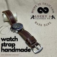 ราคา สายนาฬิกา หนังแท้ สำหรับ seiko rolex casio handmade วินเทจ สี น้ำตาล บัคเคิล สแตนเลสแท้ watch band lucky8leather (14943244573)