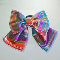 ราคา ยางมัดผมโบว์ใหญ่ลายผ้าขาวม้าทอมือโทนสีฟ้าน้ำทะเล | HANDMADE งานผ้าทอมือ - MeBow (22419976037)