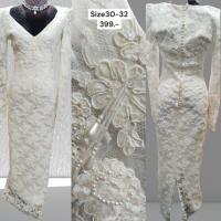 ราคา เดรสชุดเจ้าสาว แขนยาว งานปักมุก ลูกไม้สีขางมุก (44461264399)