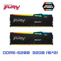 ราคา (พร้อมส่ง)KINGSTON 32GB (16GBx2) DDR5 5200MHz RAM (หน่วยความจำ) FURY BEAST DDR5 RGB (BLACK) (18263471616)