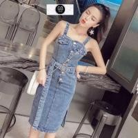 ราคา เดรสยีนส์สายเดี่ยว กระดุมหน้า (6219076838)