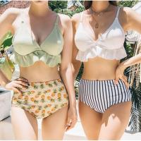 ราคา (โปรลด) ชุดว่ายน้ำผู้หญิง มีหลายไซส์ M-L-XL ทูพีช สีเขียวอ่อน/สีขาว ผ้าสเปนเดก+โพลีเอสเตอร์ใส่เก็บทรงสวย (7832183687)