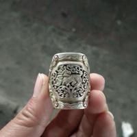 ราคา ของเก่าโบราณคอลเลกชันโบราณโบราณเก่าเงินทิเบตแม้วเงินทองแดงสีขาวคิรินแหวนแหวนประแจนิ้ววัตถุเก่า (26931437524)