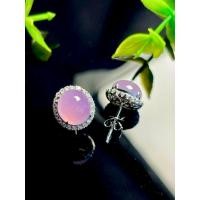ราคา ต่างหูหยกพม่าแท้ pink lavender เนื้อแก้ว ขึ้นเรือนทองคำขาวแท้ 18 k ประดับล้อมรอบด้วยเพชรแท้ (43756977573)
