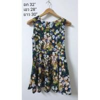 ราคา เดรสสั้น แขนกุด ลายดอกหลากสีโทนเขียวน้ำเงิน ซิปหลัง (3435436758)