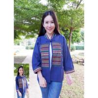 ราคา เสื้อคลุมผ้าฝ้ายคอจีนแต่งผ้าทอนากา 2 (7202669454)